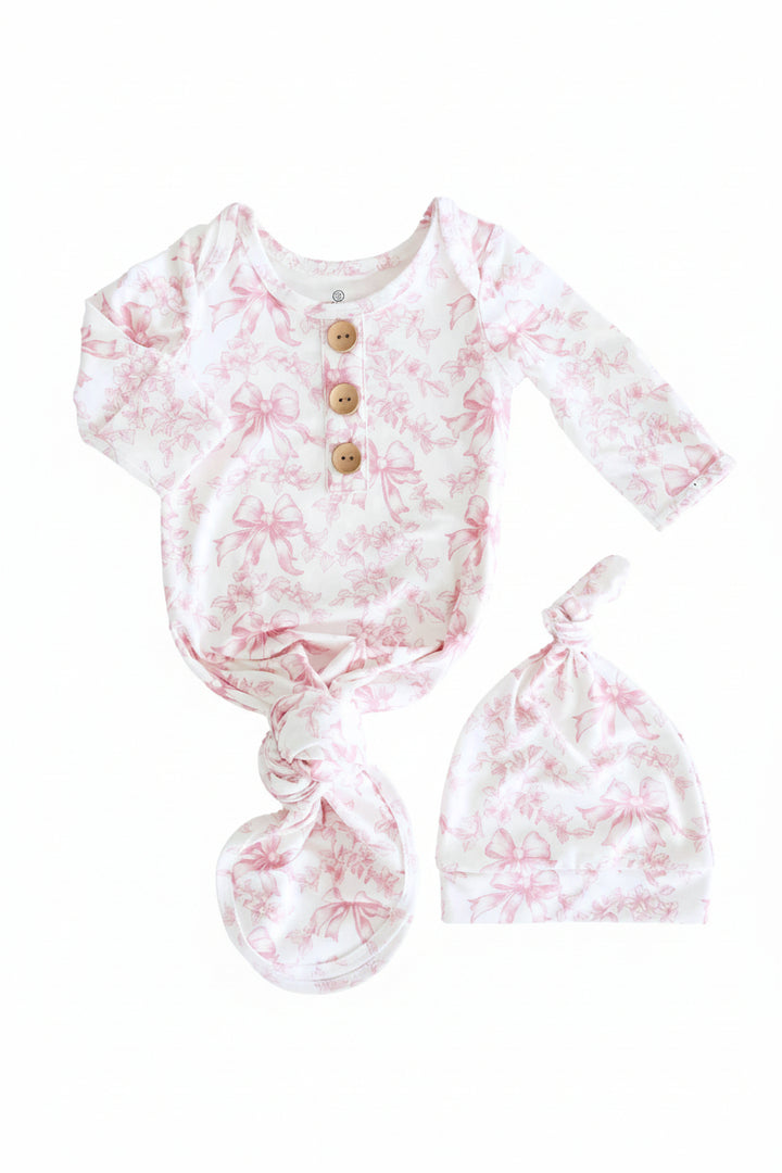 pink and white toilet newborn knot gown for babies 
