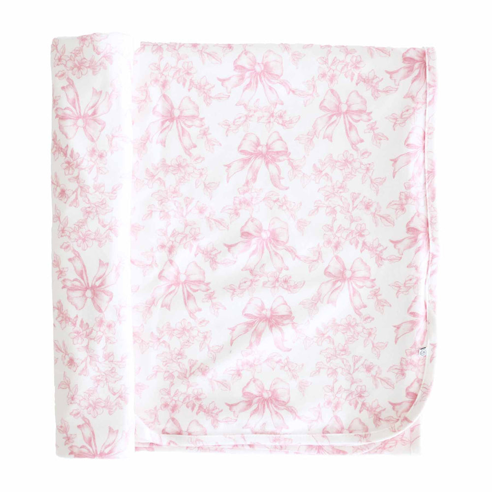 pink bow and floral oversized swaddle blanket for newborn girls 