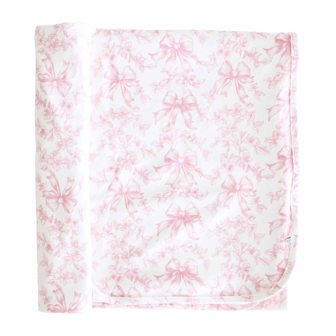 pink bow and floral oversized swaddle blanket for newborn girls 