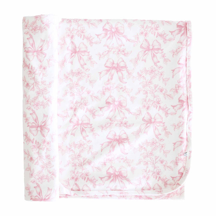 pink bow and floral oversized swaddle blanket for newborn girls 