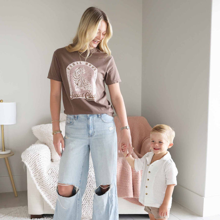 feral mom social club graphic tee for women