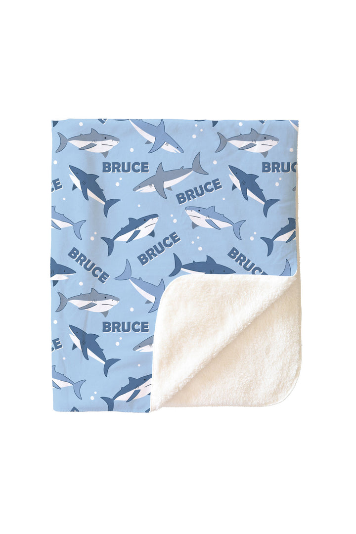 child with fin friends shark personalized blanket