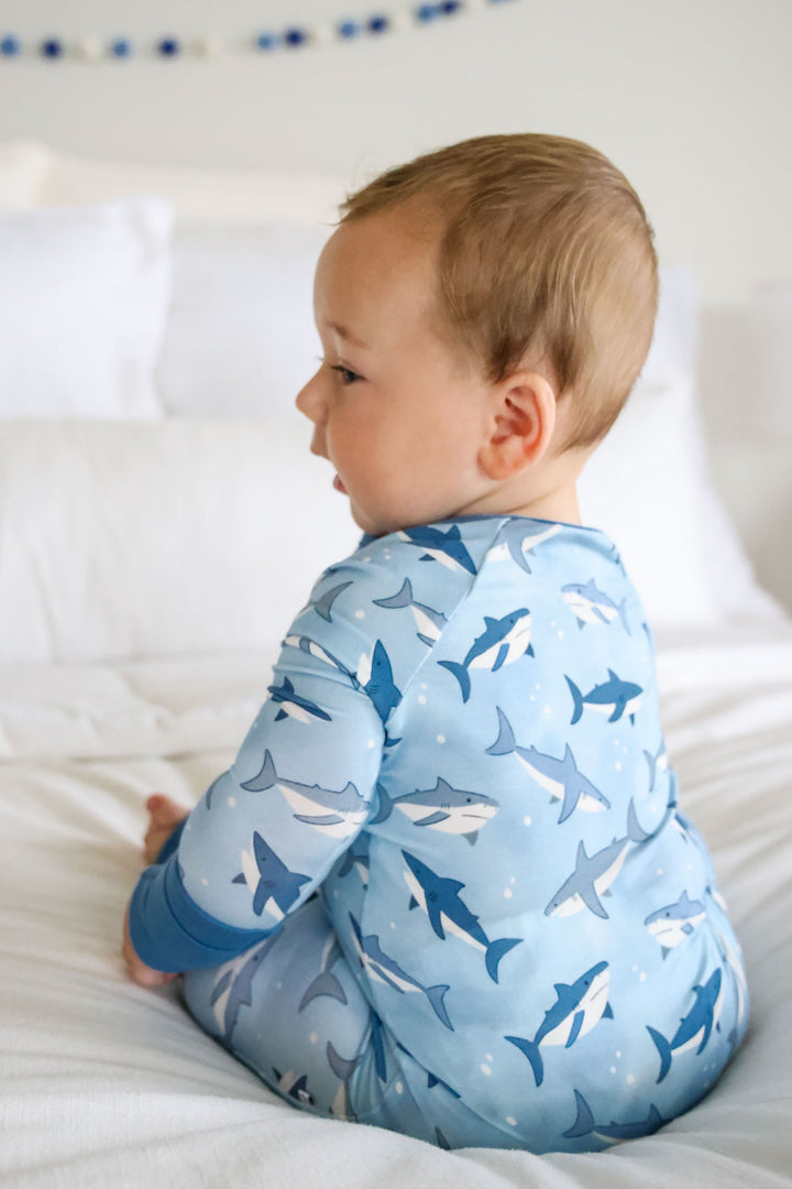 back view of fin friends convertible zip romper