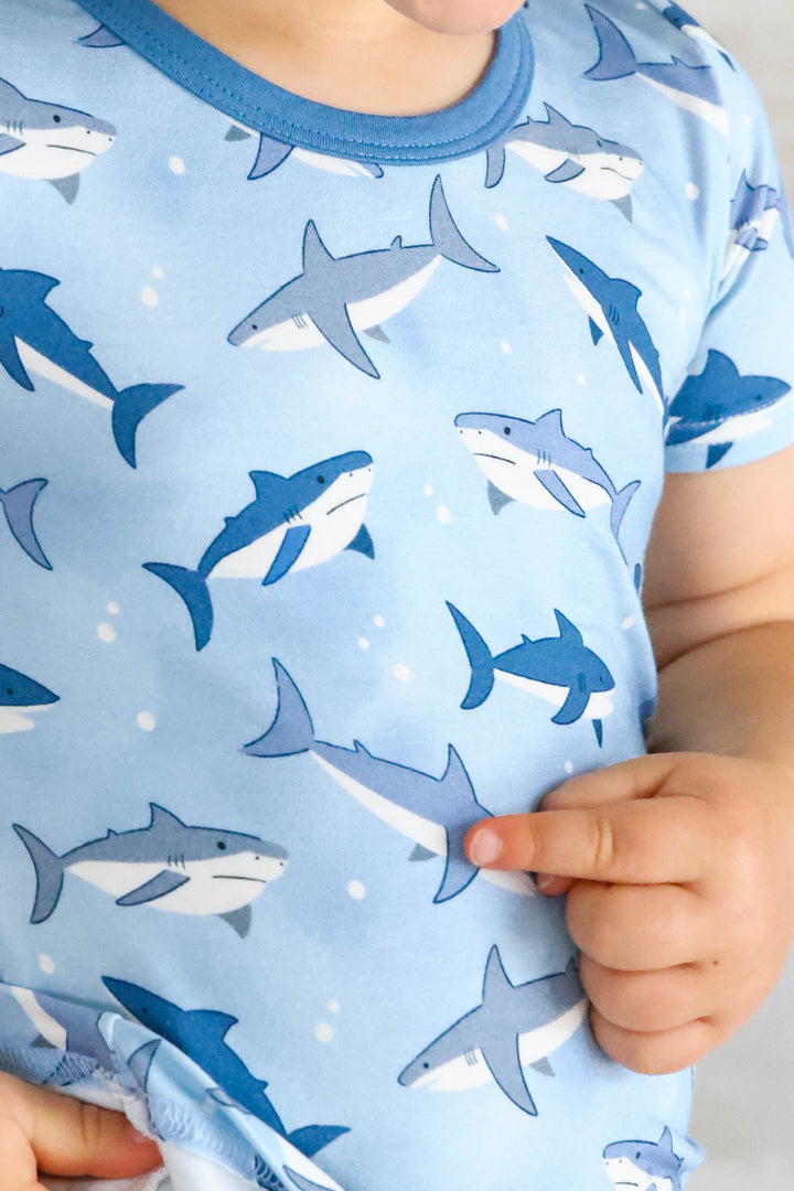 closeup of fin friends pajama set