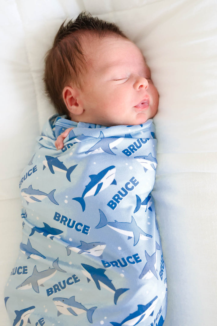 personalized fin friends shark swaddle blanket for babies