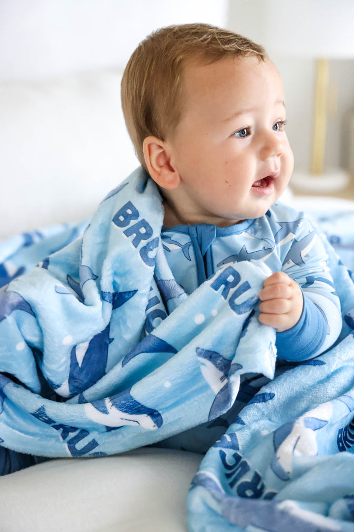 fin friends shark kids blanket flat lay