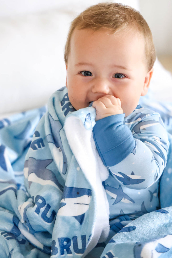 shark print personalized kids blanket