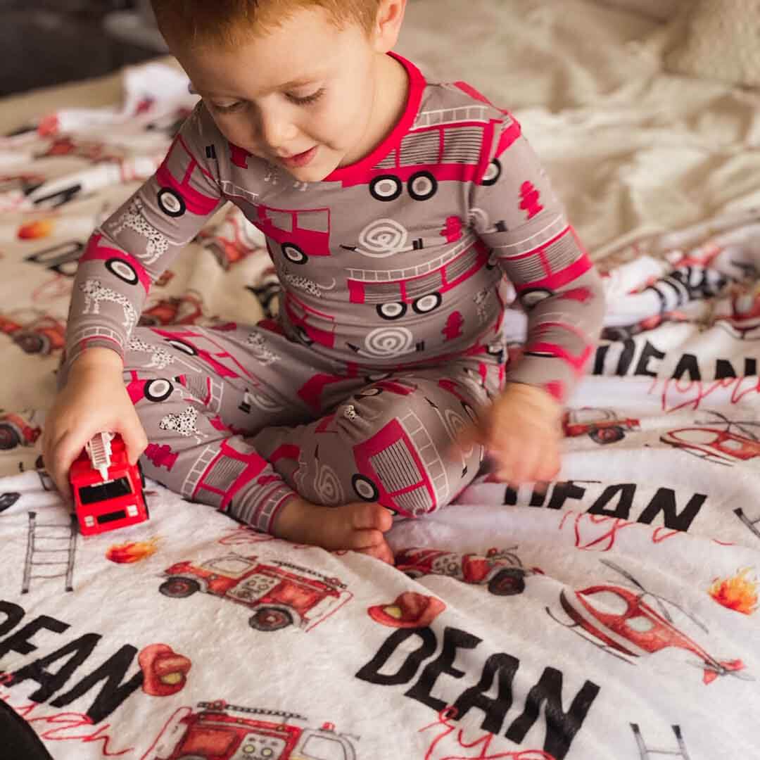 toddler blanket with firetrucks