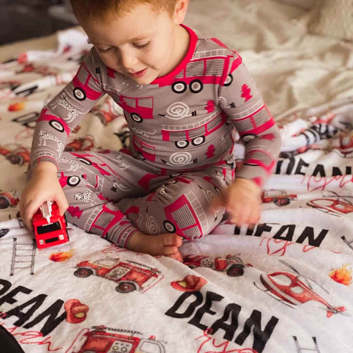 toddler blanket with firetrucks