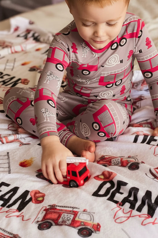 personalized fire truck toddler blanket 