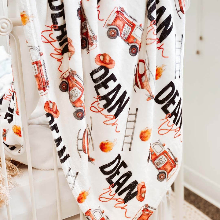 personalized blanket for toddler with firetrucks 