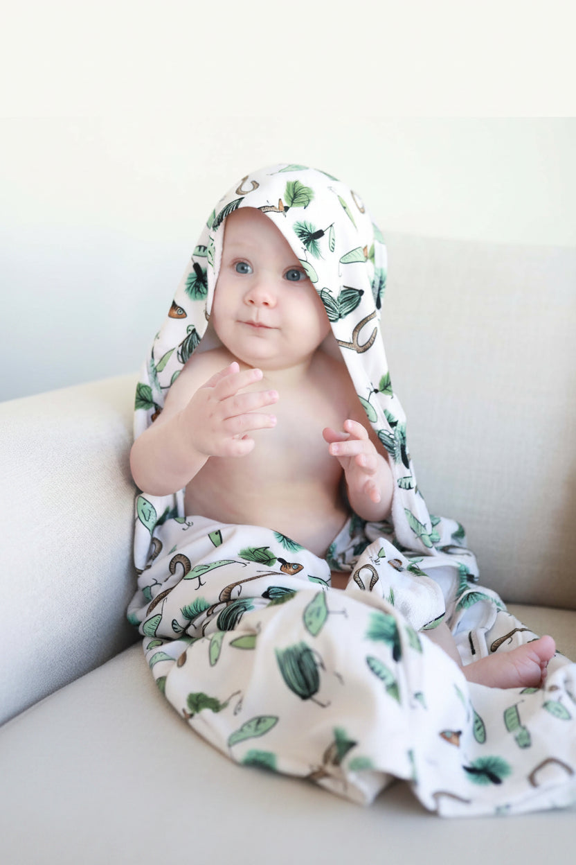 bath towel for babies with hood fishing themed 