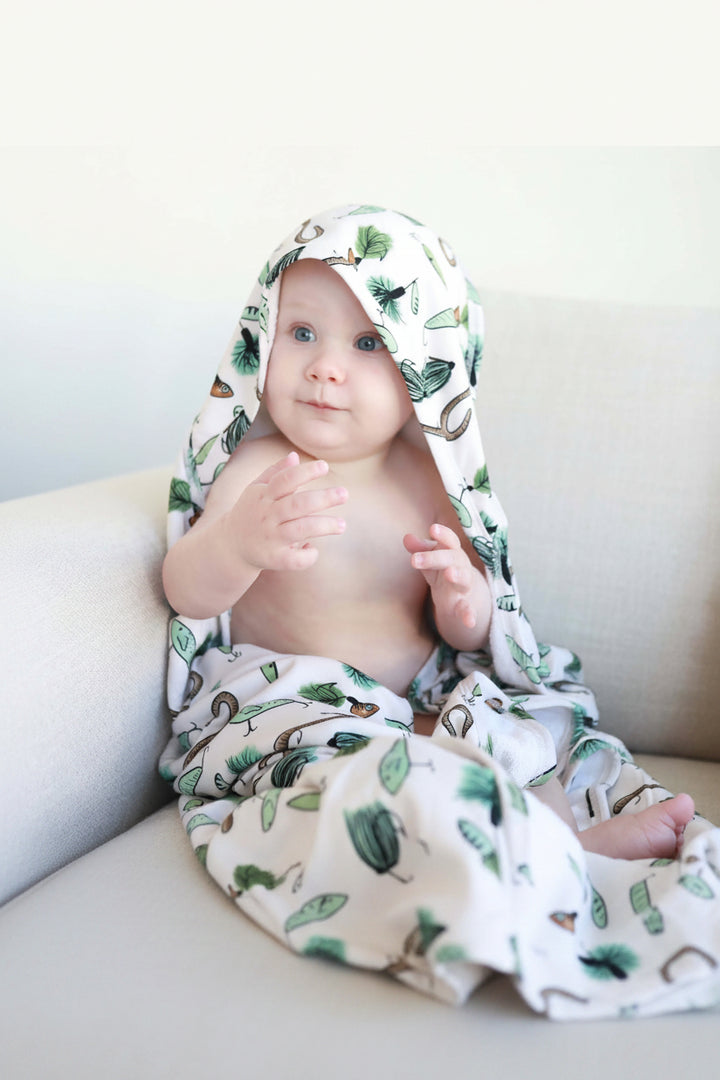 bath towel for babies with hood fishing themed 