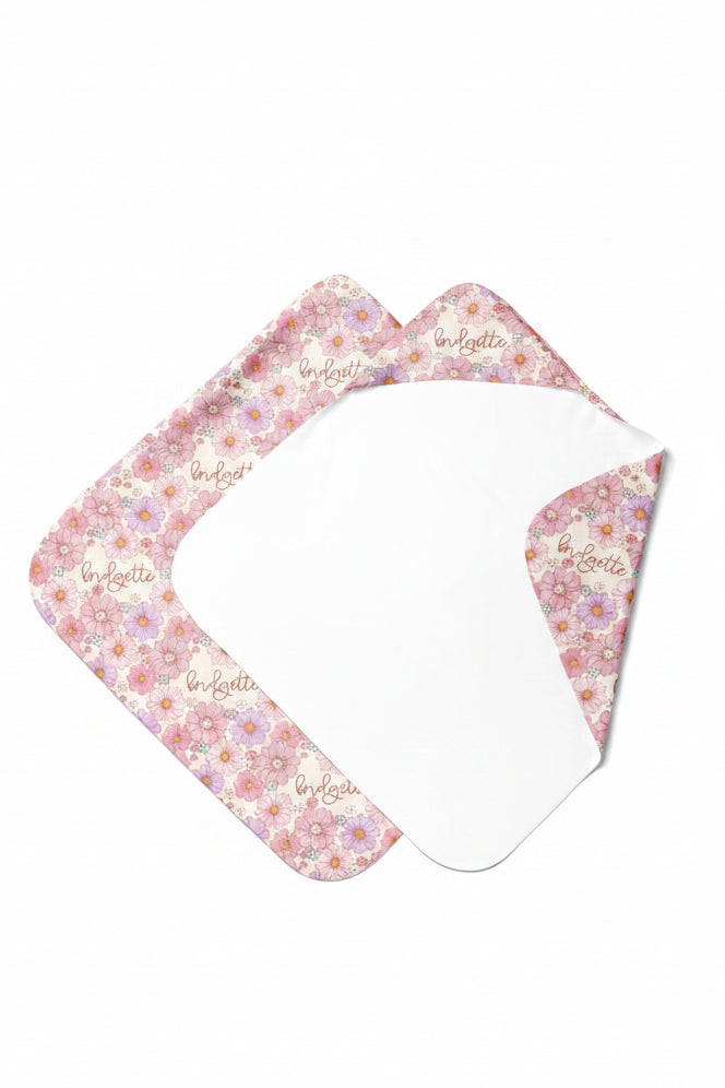 personalized hooded towel mock purple petunias 