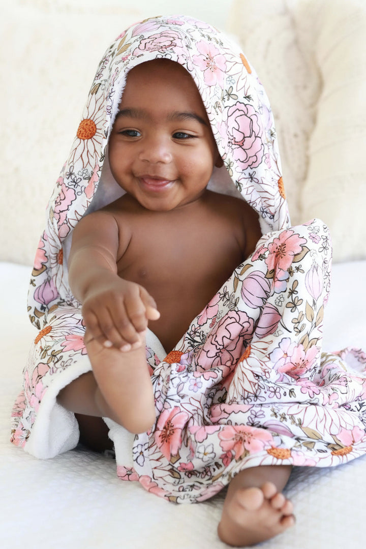 purple floral bamboo bath towel for kids and babies 