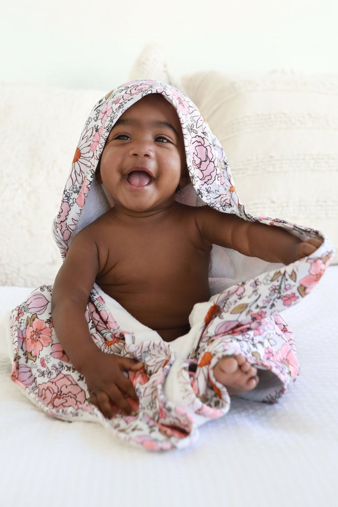 purple floral hooded bath towel for kids 