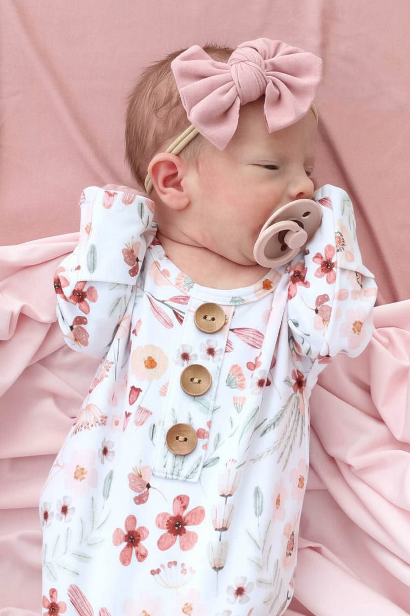 pink and orange wildflower knot gown for newborns