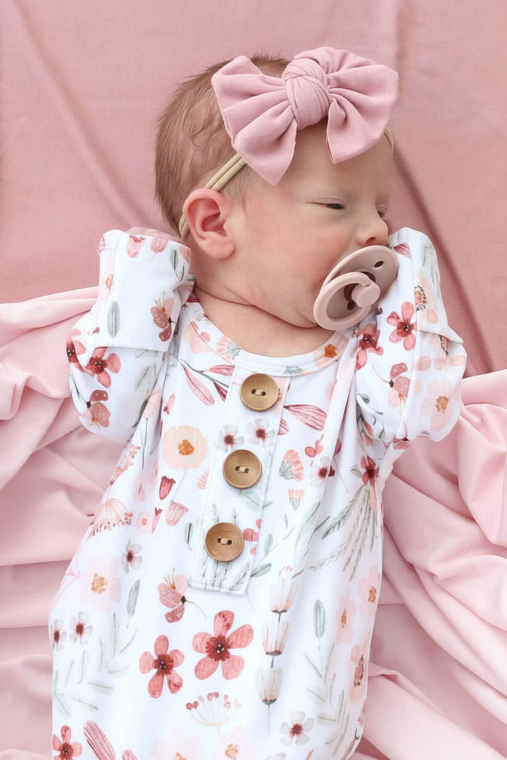 pink and orange wildflower knot gown for newborns