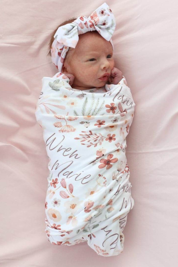 wren's wildflower personalized swaddle blanket 