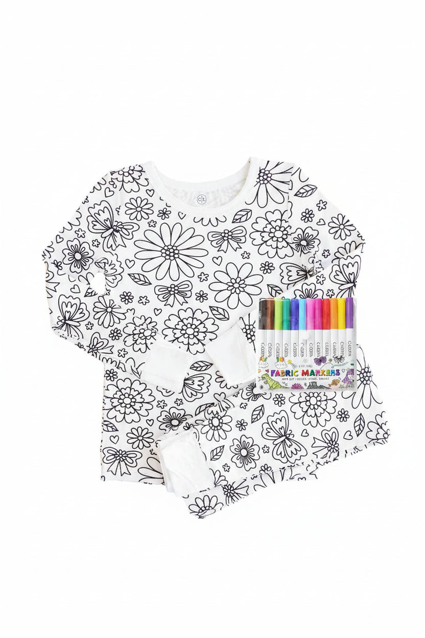 Floral Flutter Colorable Pajama Two Piece Set flat lay