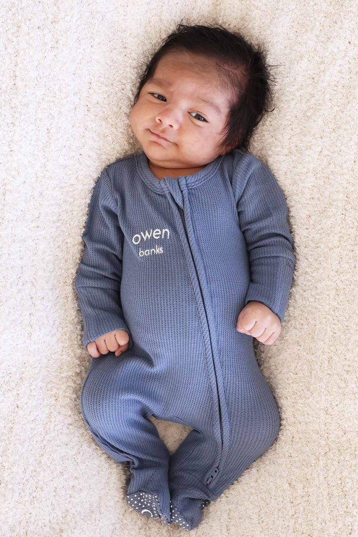 caden lane bamboo waffle zipper footie lake 