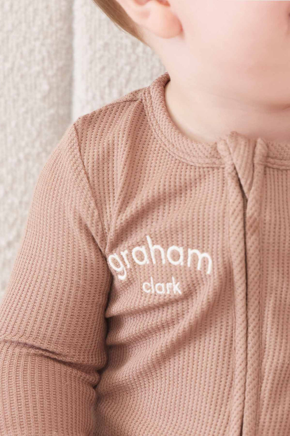 embroidered name gender neutral zipper footie brown 