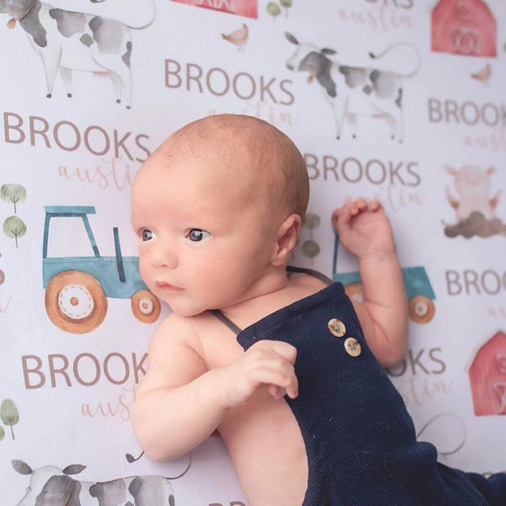 farm personalized swaddle blanket 