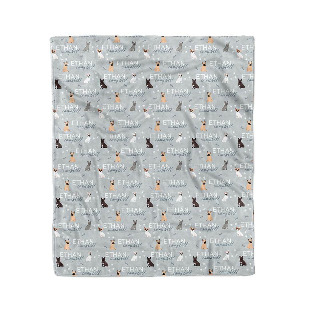blue personalized kids blanket with french bulldog