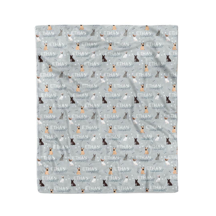 blue personalized kids blanket with french bulldog