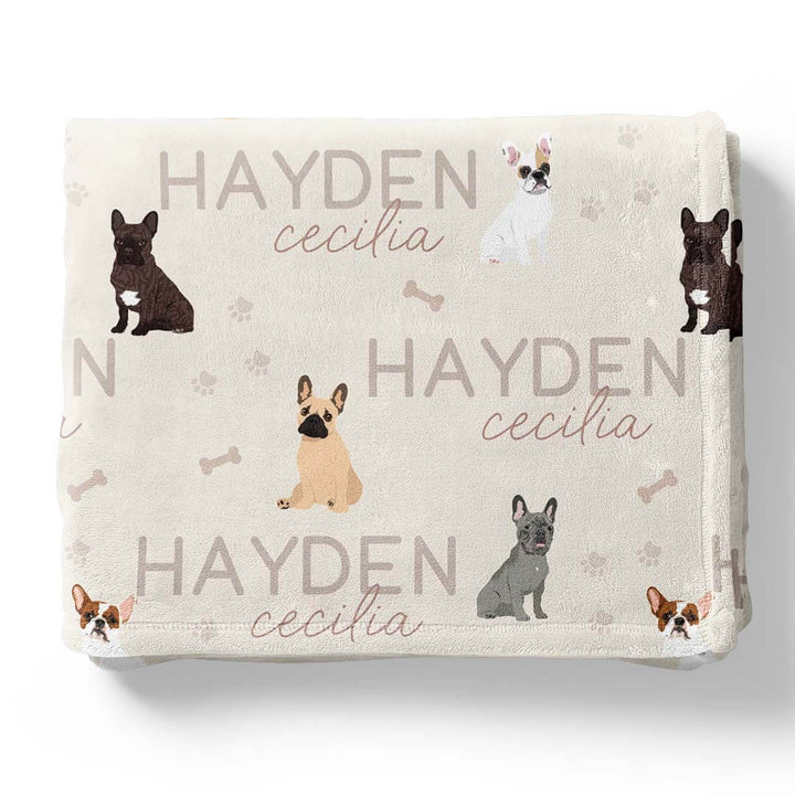 neutral personalized kids blanket french bulldoh