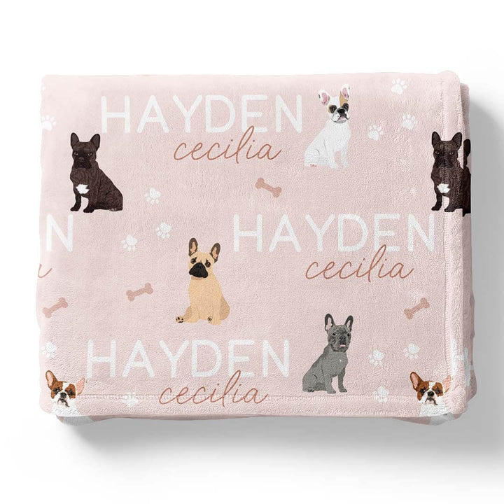 personalized kids blanket pink with french bulldogs