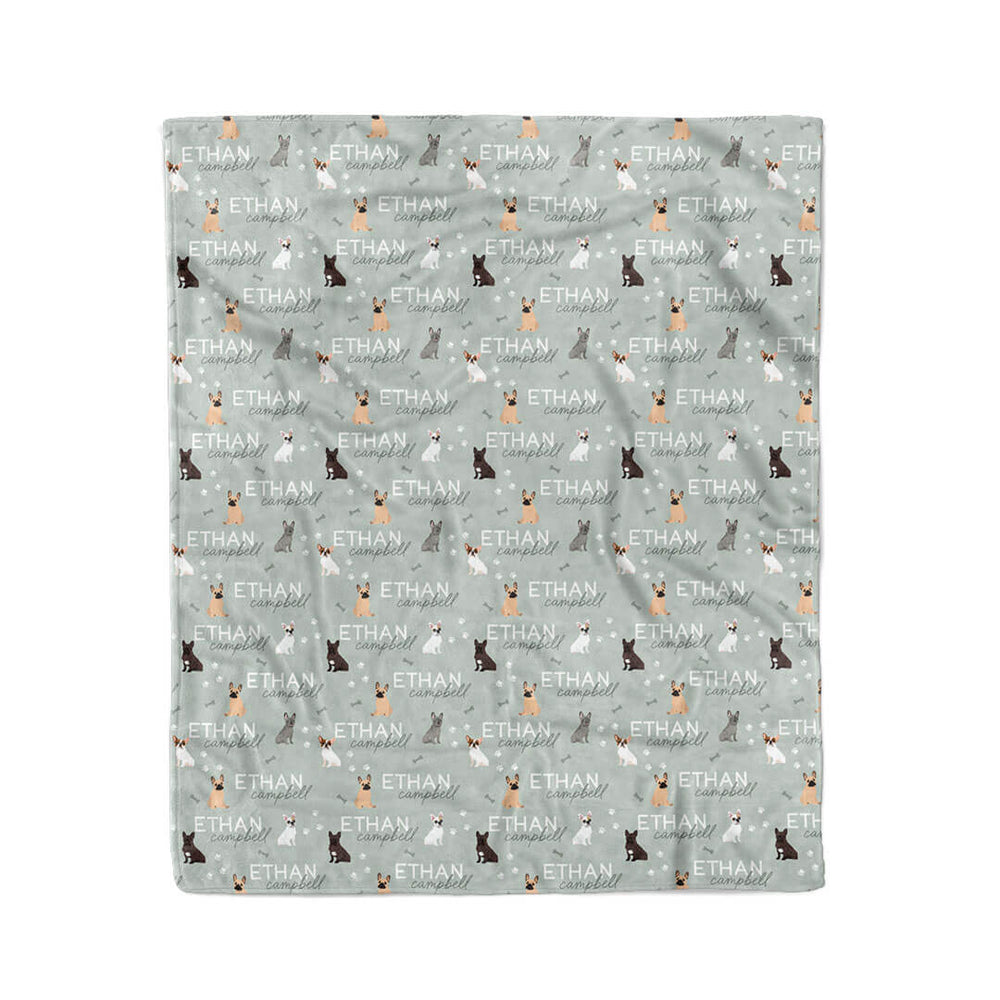 french bulldog personalized kids blanket green 
