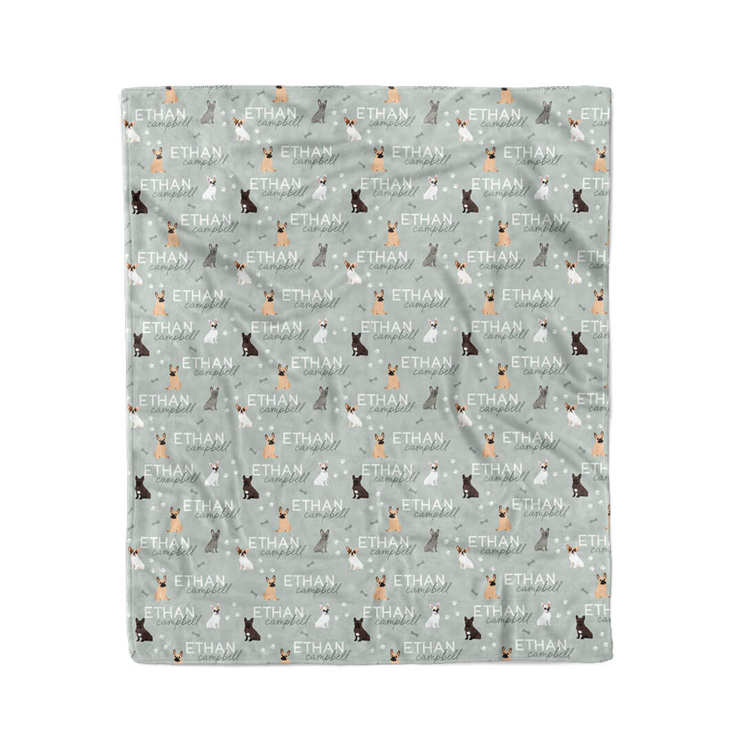 french bulldog personalized kids blanket green 