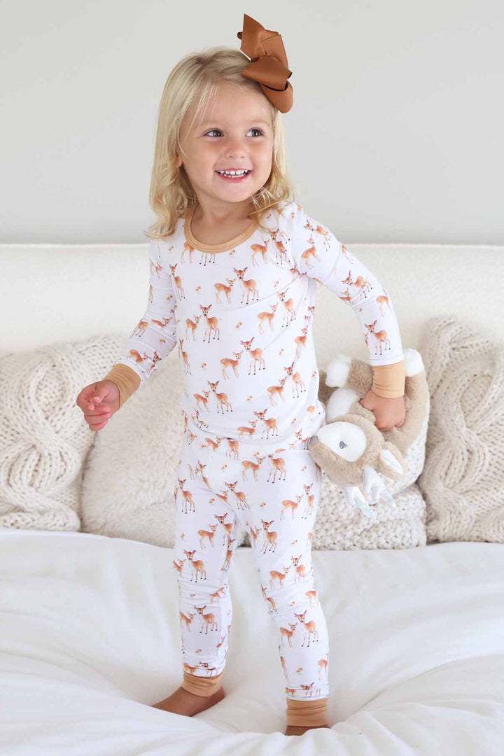 friendly fawn neutral tone two piece pajama set 
