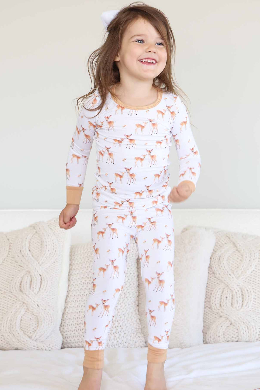friendly fawn gender neutral two piece pajama set for kids 