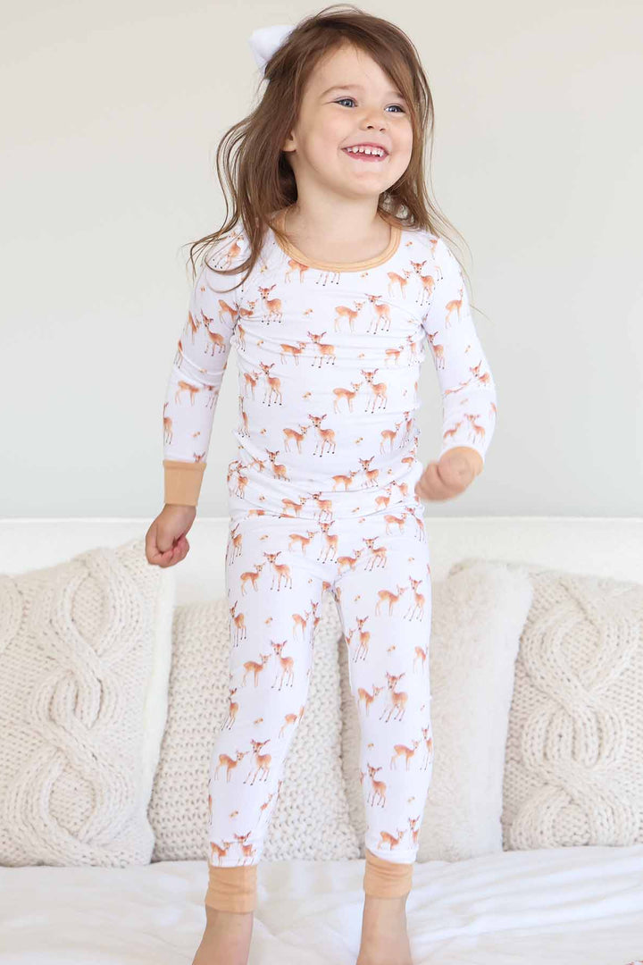friendly fawn gender neutral two piece pajama set for kids 