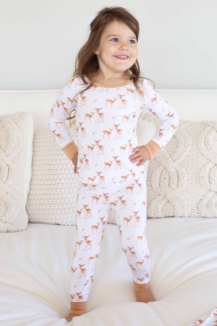 friendly fawn bamboo pajama set for kids 