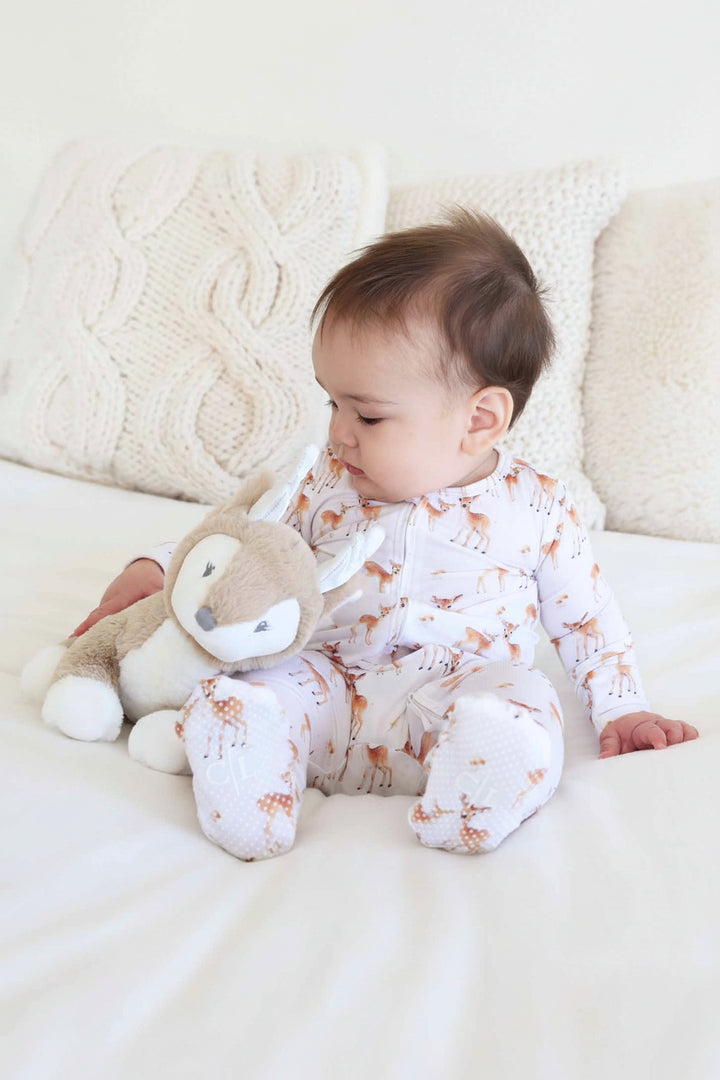 fawn baby zipper footie 