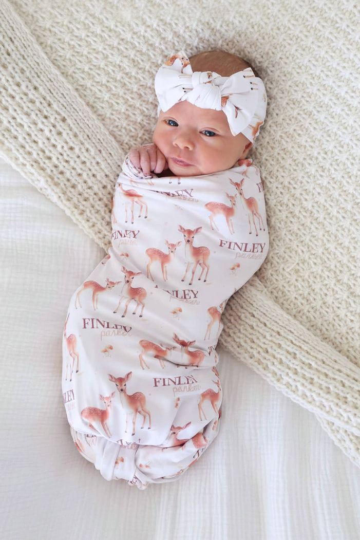 deer personalized swaddle blanket for newborns