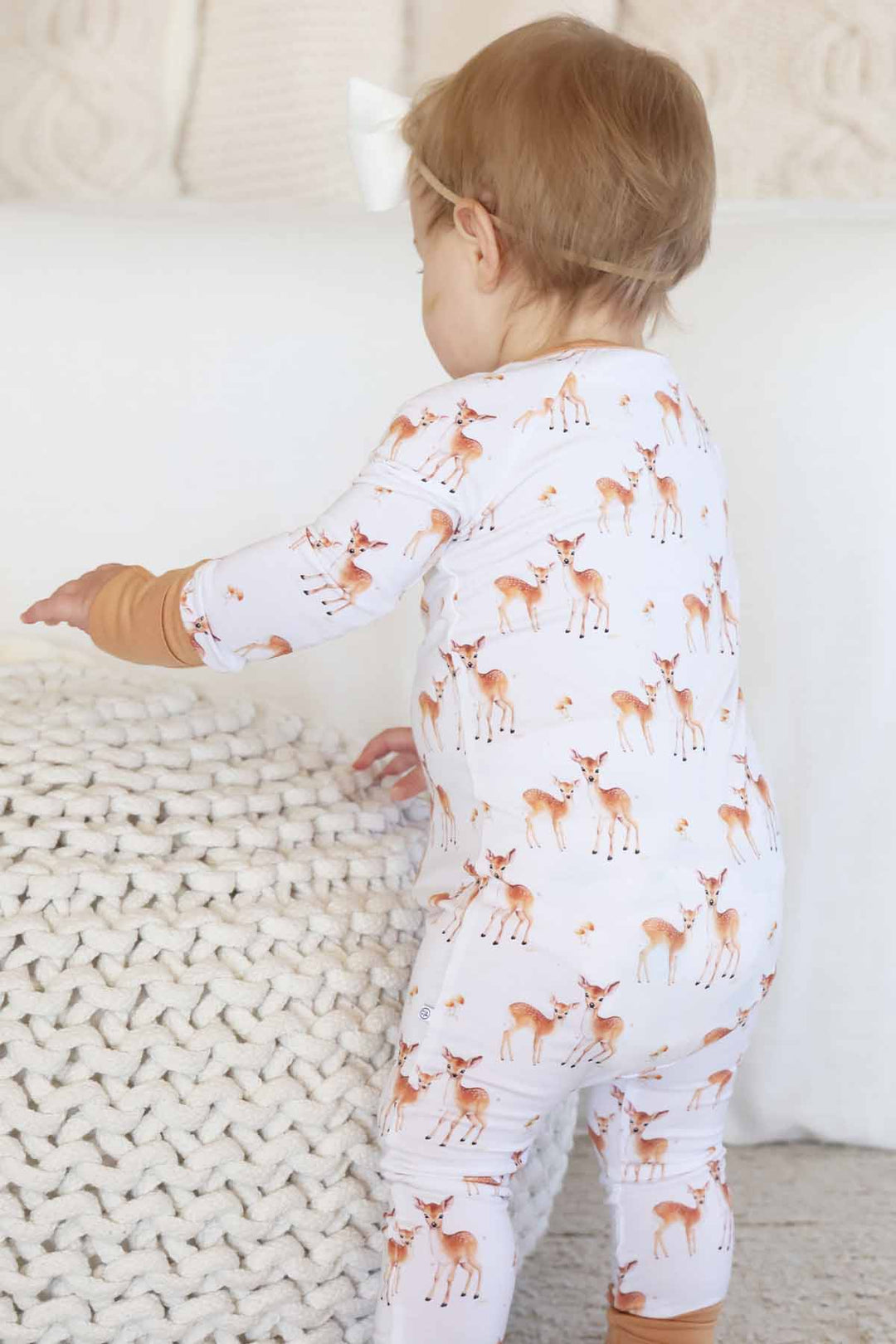 friendly fawn convertible zip romper pajama with flip mitts and footies 