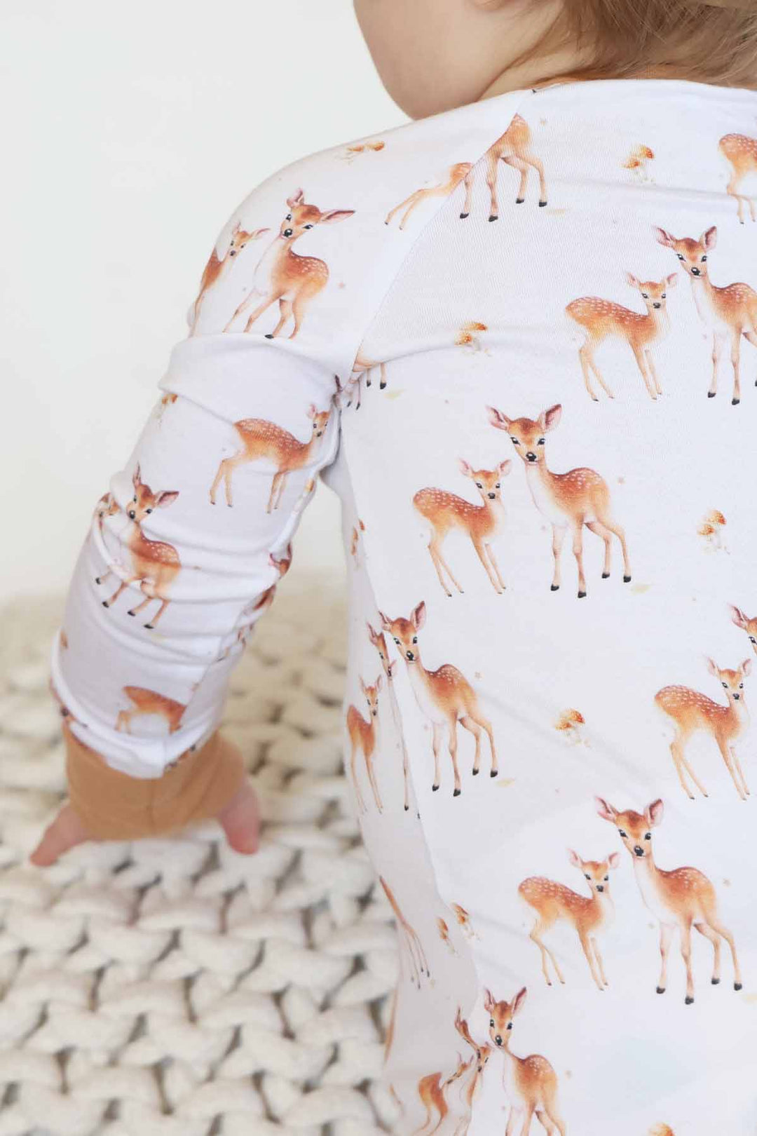 deer gender neutral convertible zip romper pajama for babies and toddlers 