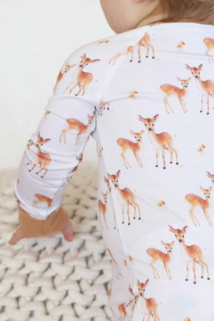 deer gender neutral convertible zip romper pajama for babies and toddlers 