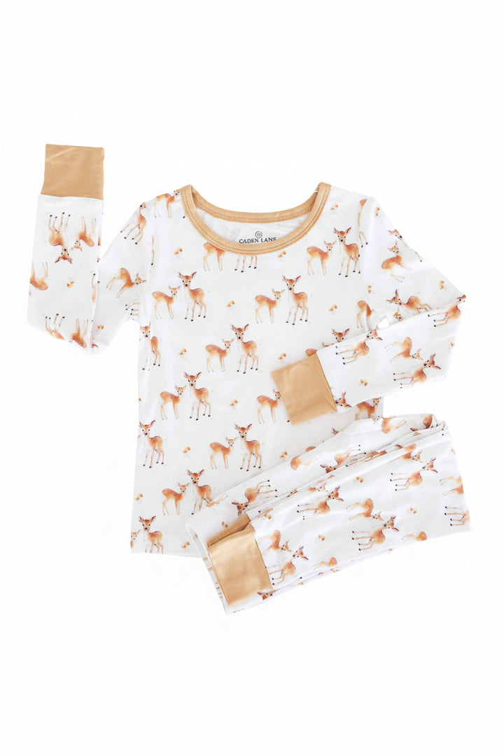 friendly fawn bamboo viscose long sleeve two piece pajama set for kids 