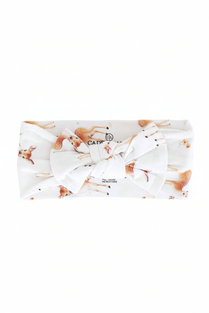 deer knit large bow headwrap for babies 
