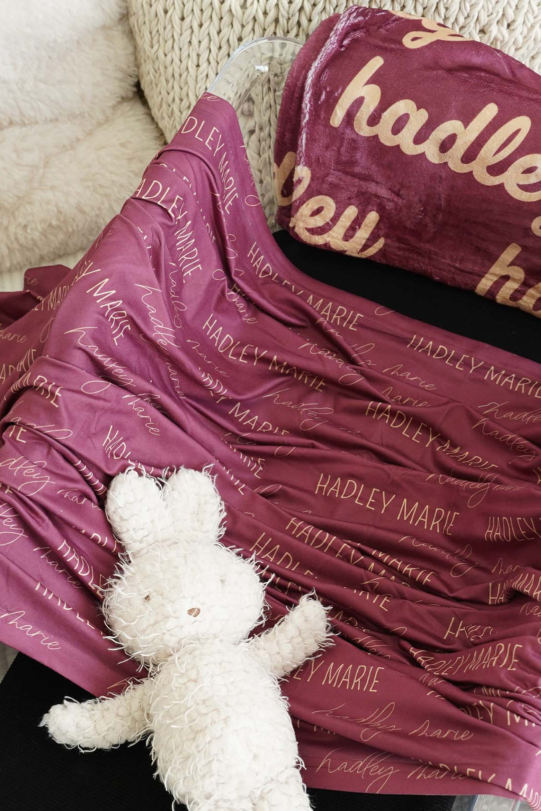 maroon and gold personalized swaddle