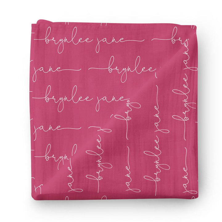 script personalized baby name swaddle blanket fuchsia 