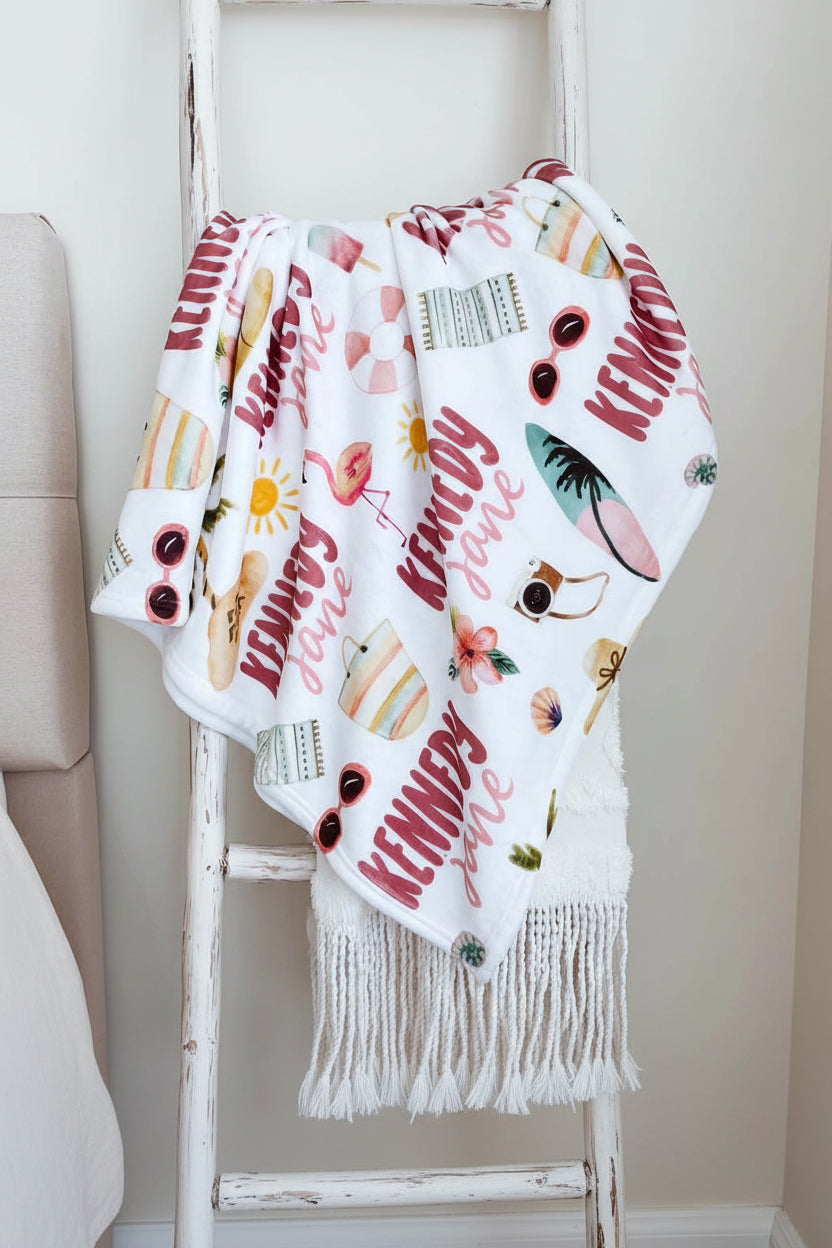 fun in the sun personalized toddler blanket