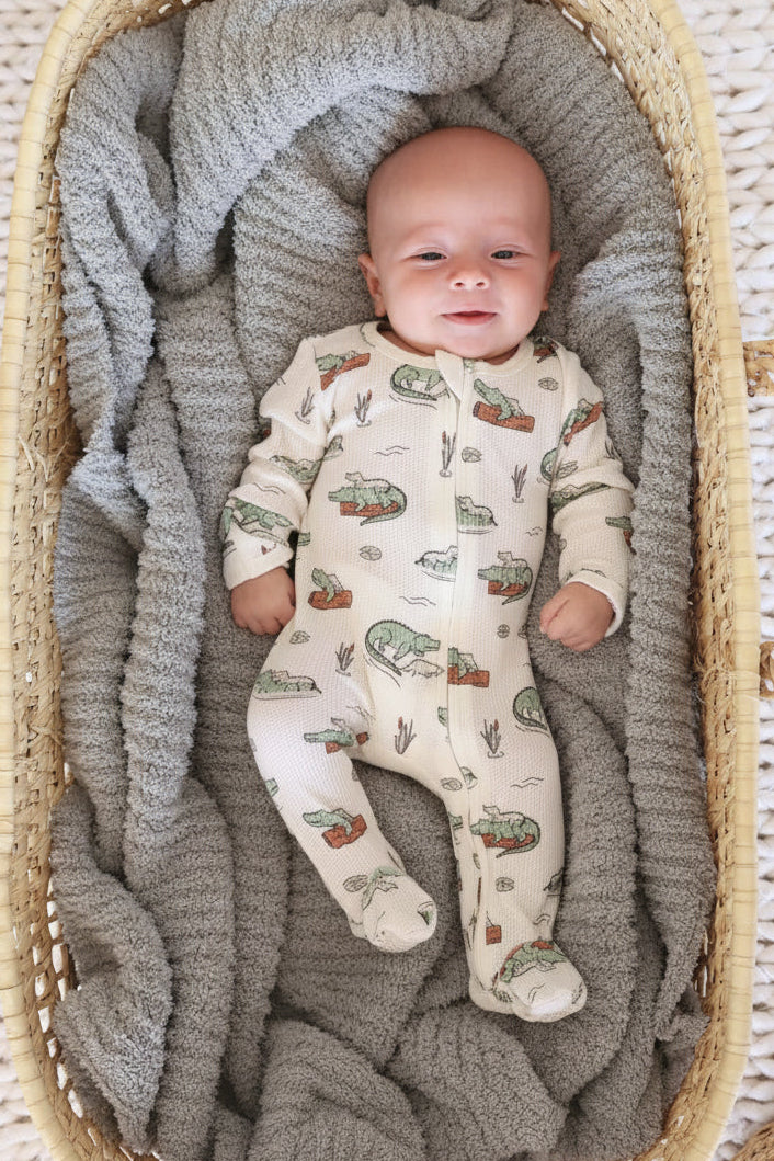 caden lane bamboo waffle alligator zipper footie for babies 
