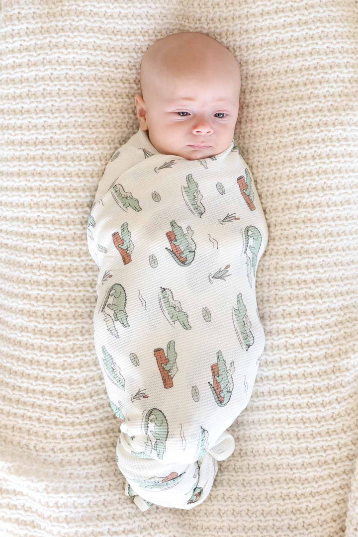 alligator bamboo waffle oversized swaddle blanket for babies 