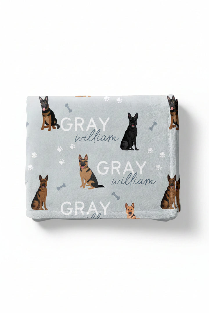 german shepherd personalized kids blanket blue 